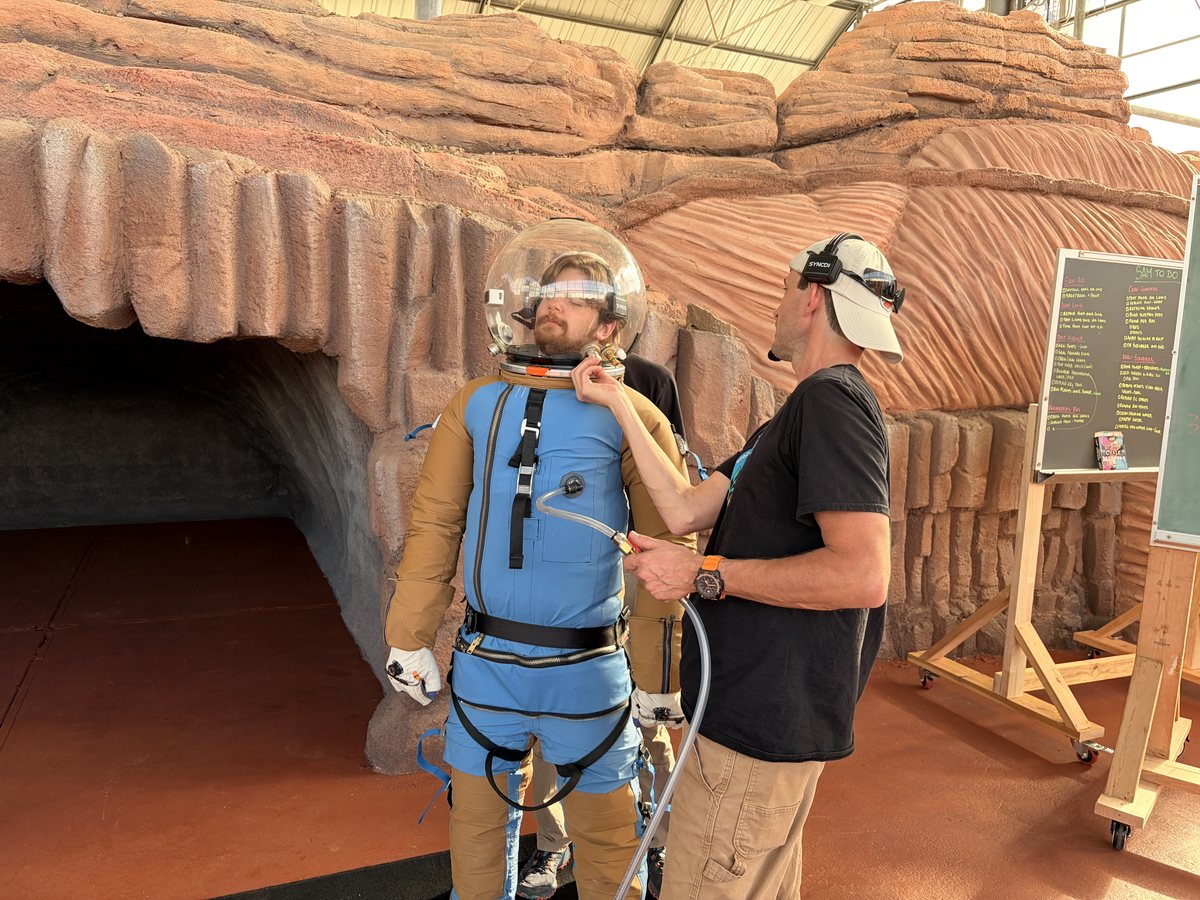 Jeffrey Buskirk suiting up at the SAM Mars analog