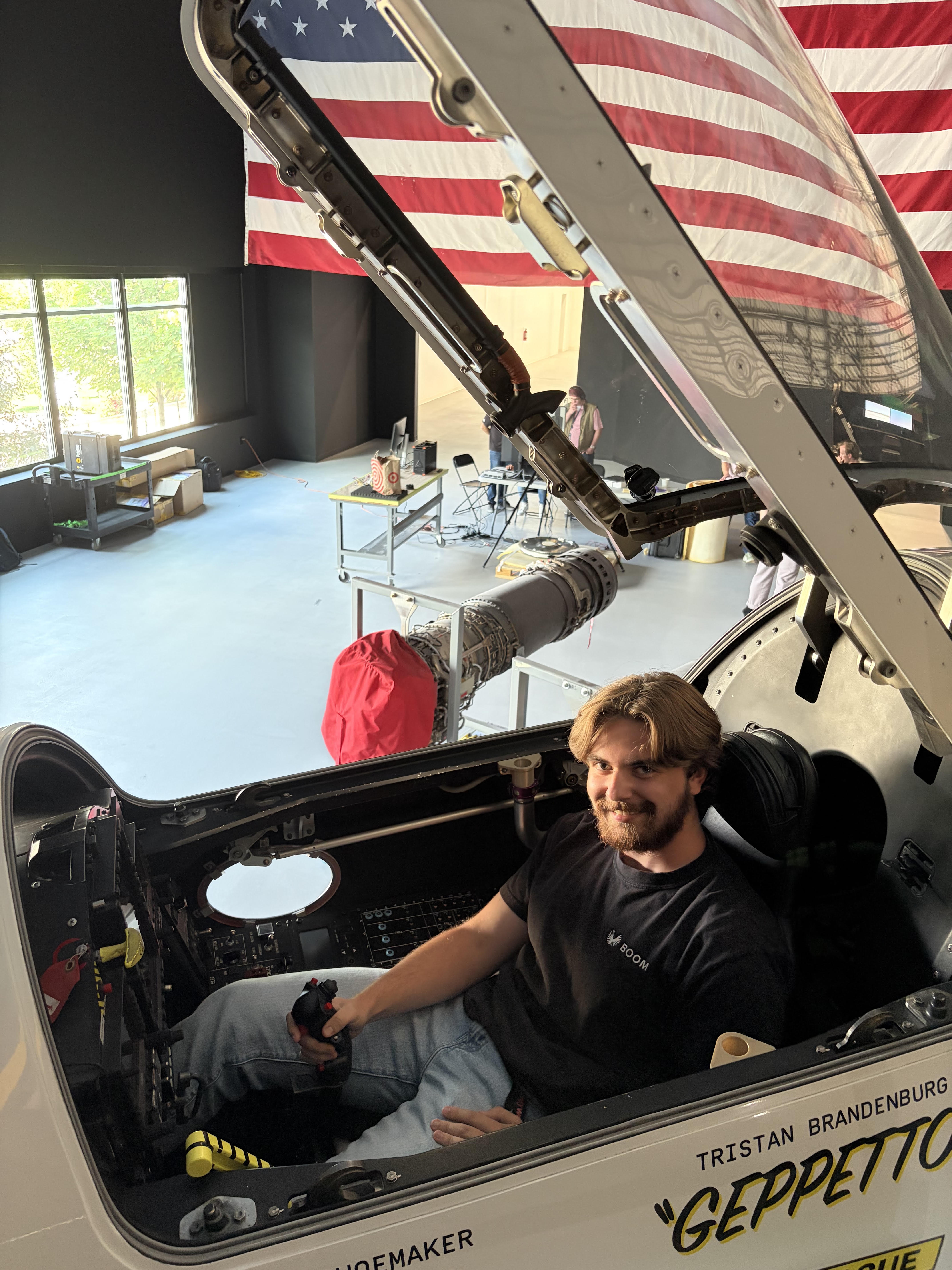 Jeffrey Buskirk in the cockpit of a Boom Supersonic test aircraft